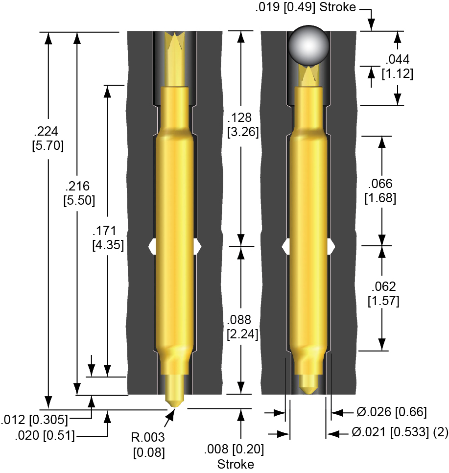 M08-89 series probes are designed for 0.8 mm standard and custom socket applications